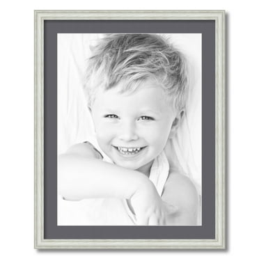 ArtToFrames 22x28 Matted Picture Frame with 18x24 Single Mat Photo Opening Framed in 1.25 Off White Wash on Ash and 2 Mountain Grey Mat (FWM-4098-22x28)