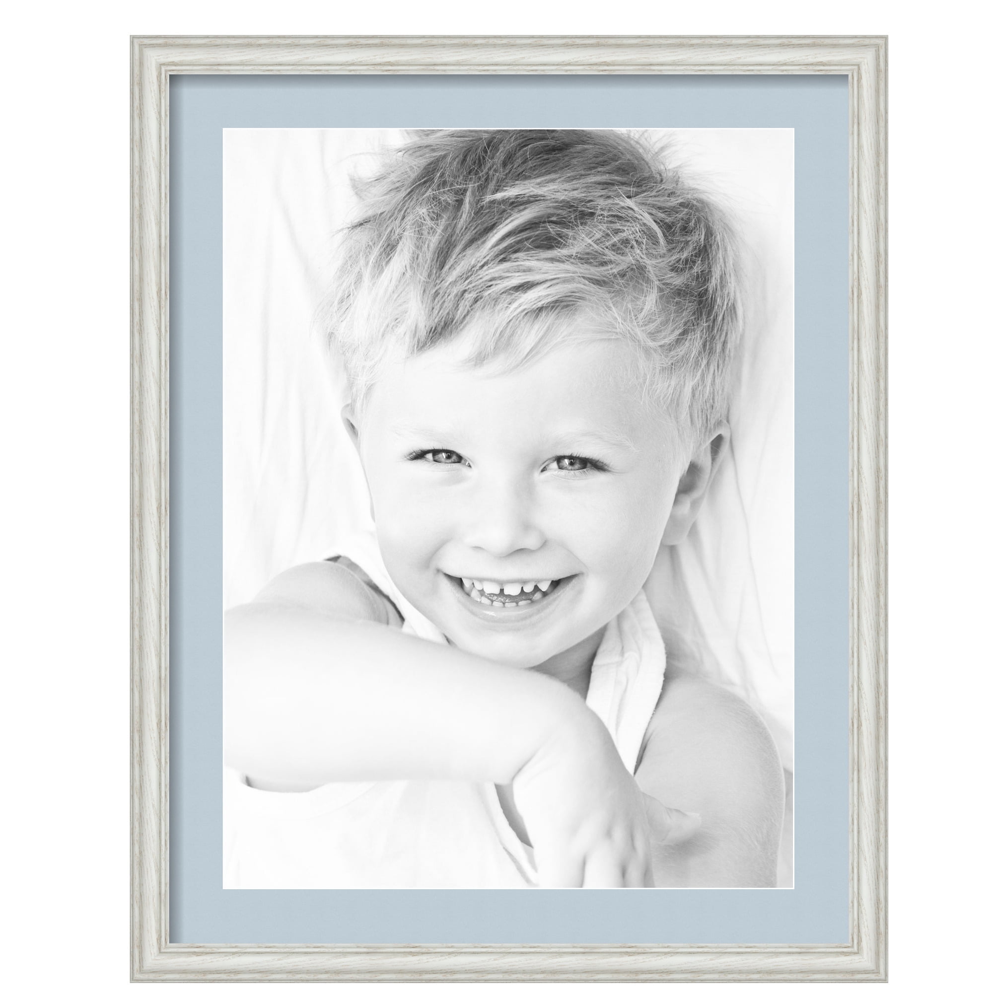 ArtToFrames 22x28" Matted Picture Frame with 18x24" Single Mat Photo Opening Framed in 1.25" Off White Wash on Ash and 2" Baby Blue Mat (FWM-4098-22x28)