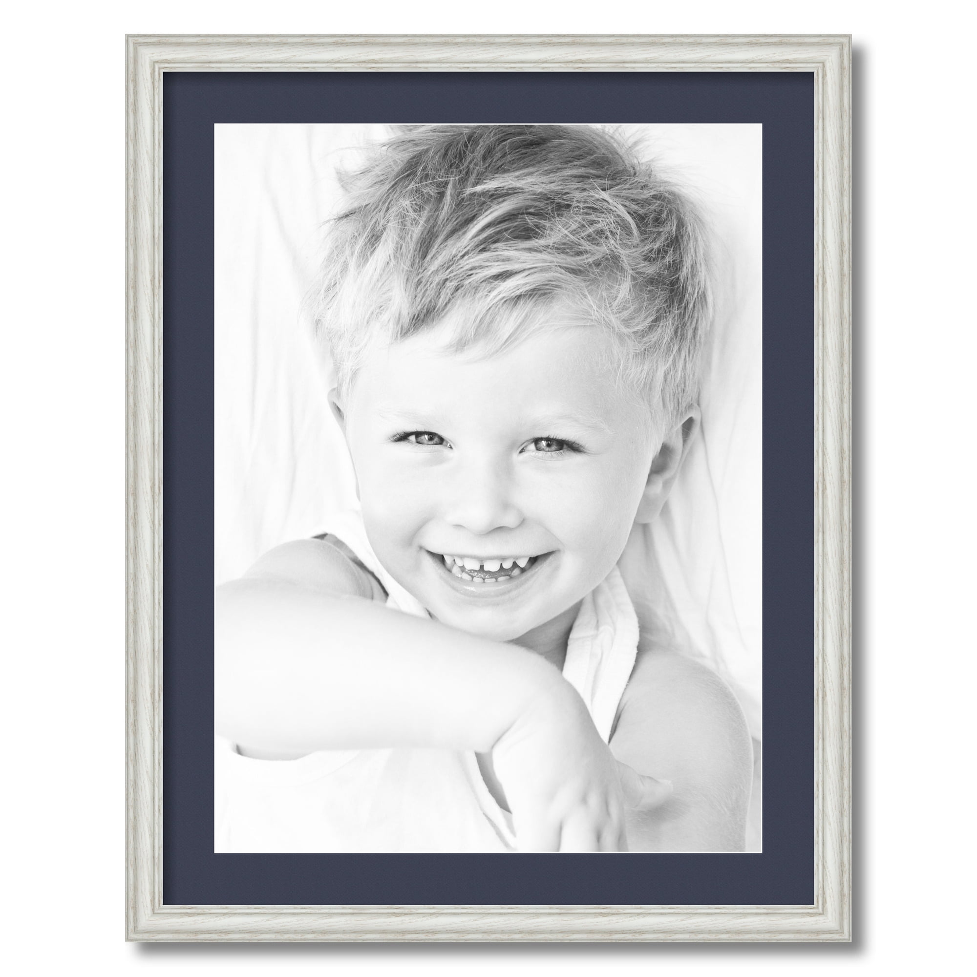 ArtToFrames 22x28" Matted Picture Frame with 18x24" Single Mat Photo Opening Framed in 1.25" Off White Wash on Ash and 2" Blue Jay Mat (FWM-4098-22x28)