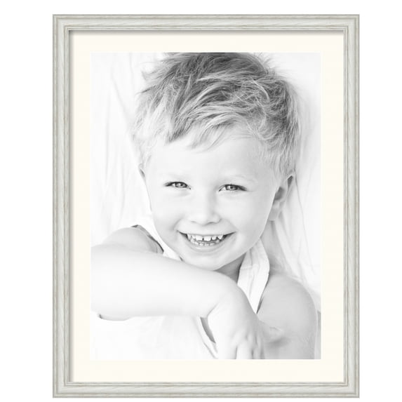 ArtToFrames 22x28" Matted Picture Frame with 18x24" Single Mat Photo Opening Framed in 1.25" Off White Wash on Ash and 2" Chantilly Mat (FWM-4098-22x28)