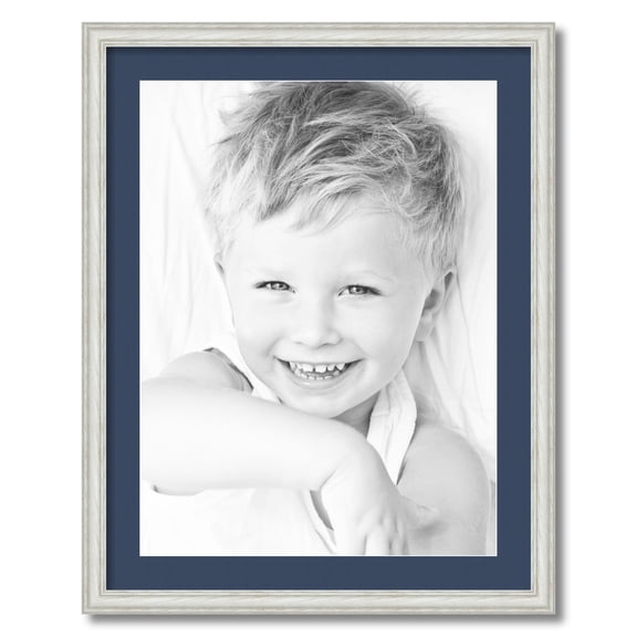ArtToFrames 22x28" Matted Picture Frame with 18x24" Single Mat Photo Opening Framed in 1.25" Off White Wash on Ash and 2" Midnight Blue Mat (FWM-4098-22x28)