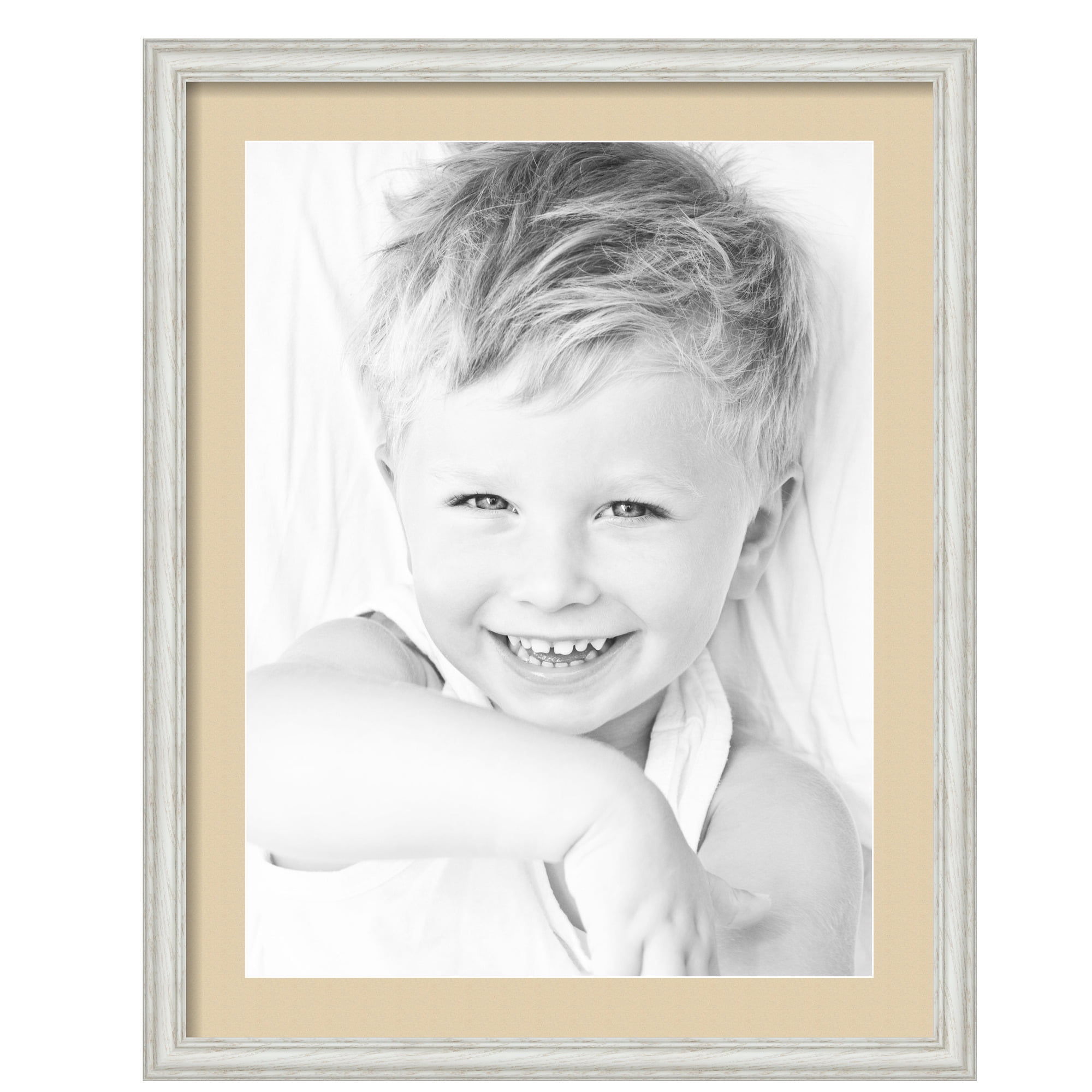 ArtToFrames 22x28" Matted Picture Frame with 18x24" Single Mat Photo Opening Framed in 1.25" Off White Wash on Ash and 2" Seaside Mat (FWM-4098-22x28)