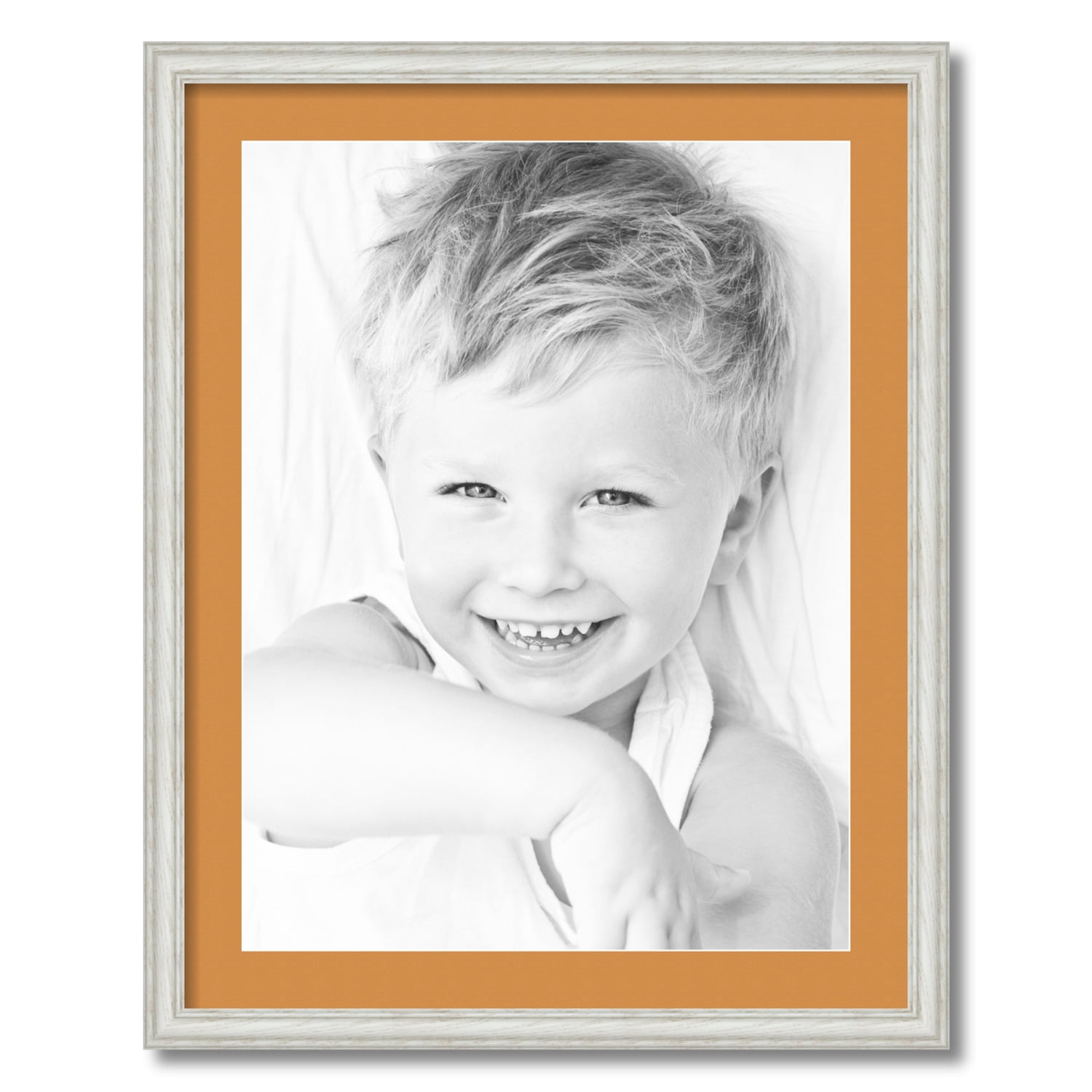 ArtToFrames 22x28" Matted Picture Frame with 18x24" Single Mat Photo Opening Framed in 1.25" Off White Wash on Ash and 2" Amber Mat (FWM-4098-22x28)