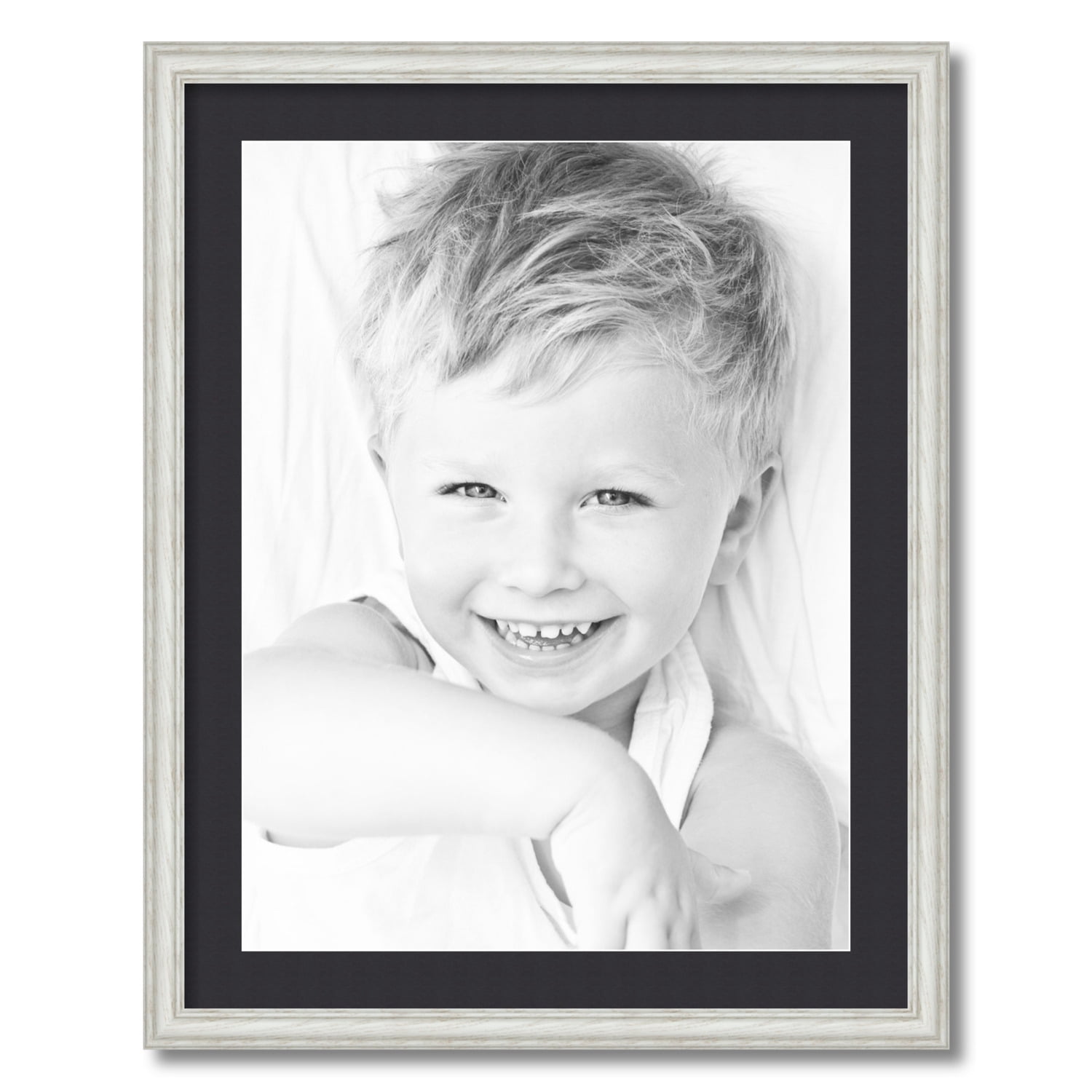 ArtToFrames 22x28 Matted Picture Frame with 18x24 Single Mat Photo Opening Framed in 1.25 Off White Wash on Ash and 2 Black Mat (FWM-4098-22x28)