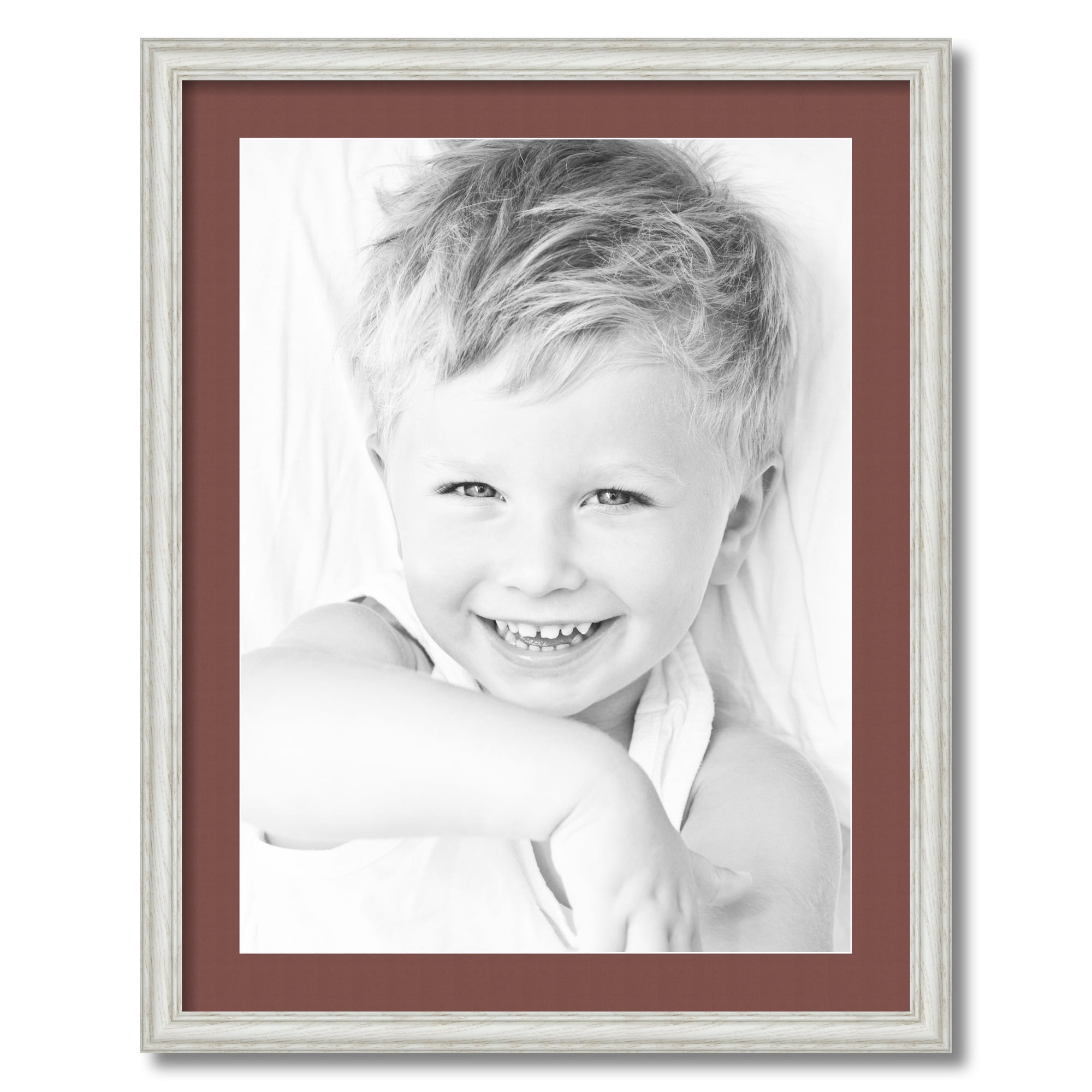 ArtToFrames 22x28" Matted Picture Frame with 18x24" Single Mat Photo Opening Framed in 1.25" Off White Wash on Ash and 2" Brique Mat (FWM-4098-22x28)