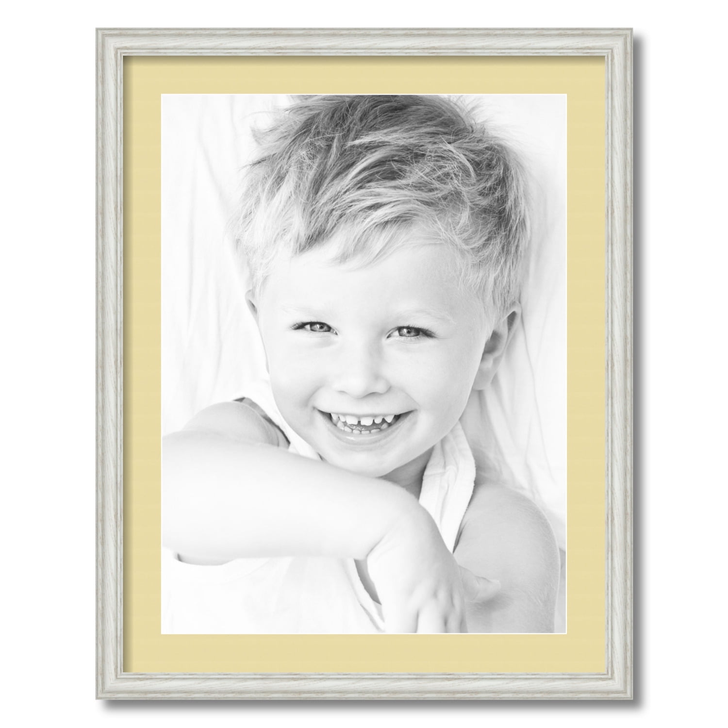 ArtToFrames 22x28 Matted Picture Frame with 18x24 Single Mat Photo Opening Framed in 1.25 Off White Wash on Ash and 2 Buttercup Mat (FWM-4098-22x28)