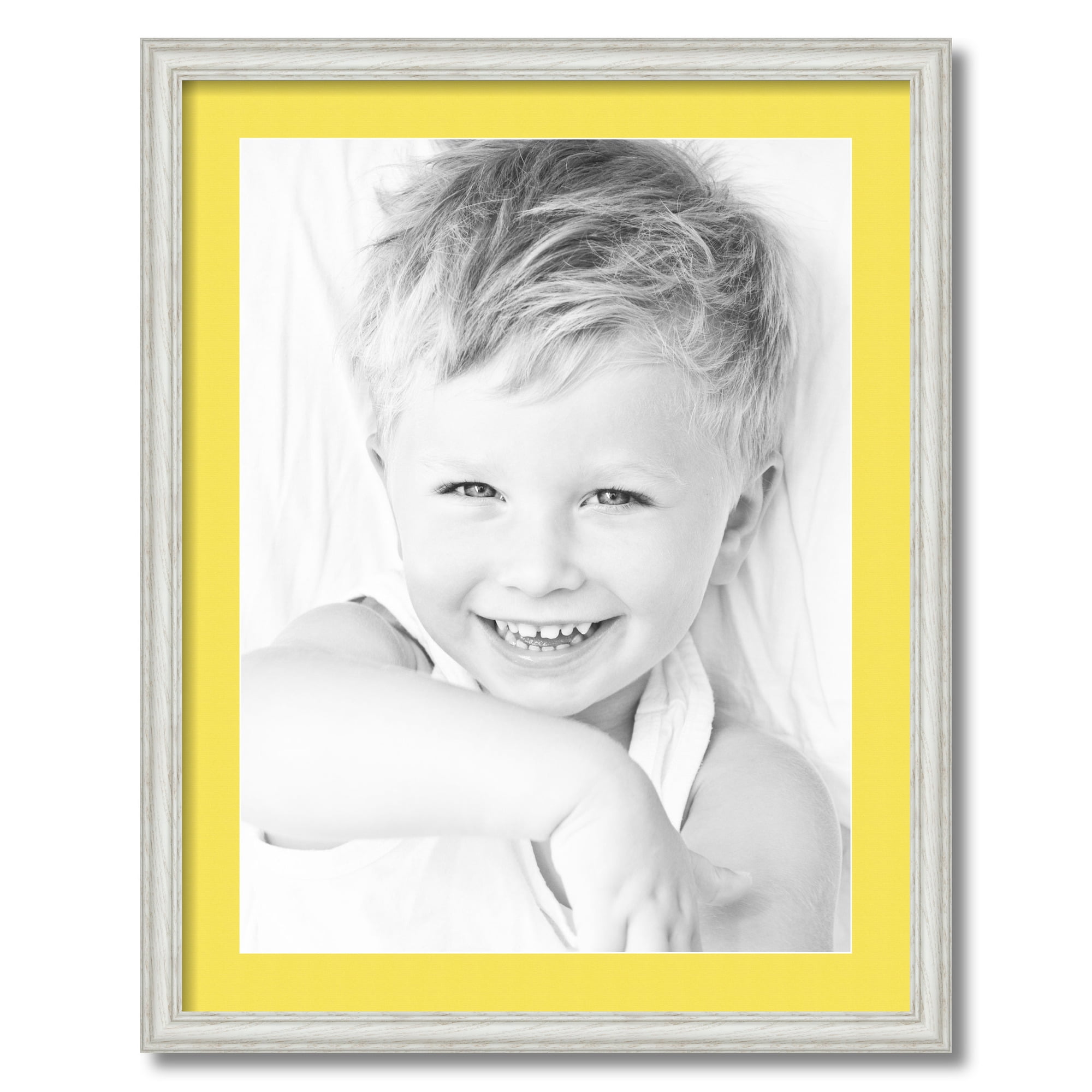 ArtToFrames 22x28" Matted Picture Frame with 18x24" Single Mat Photo Opening Framed in 1.25" Off White Wash on Ash and 2" Canary Mat (FWM-4098-22x28)