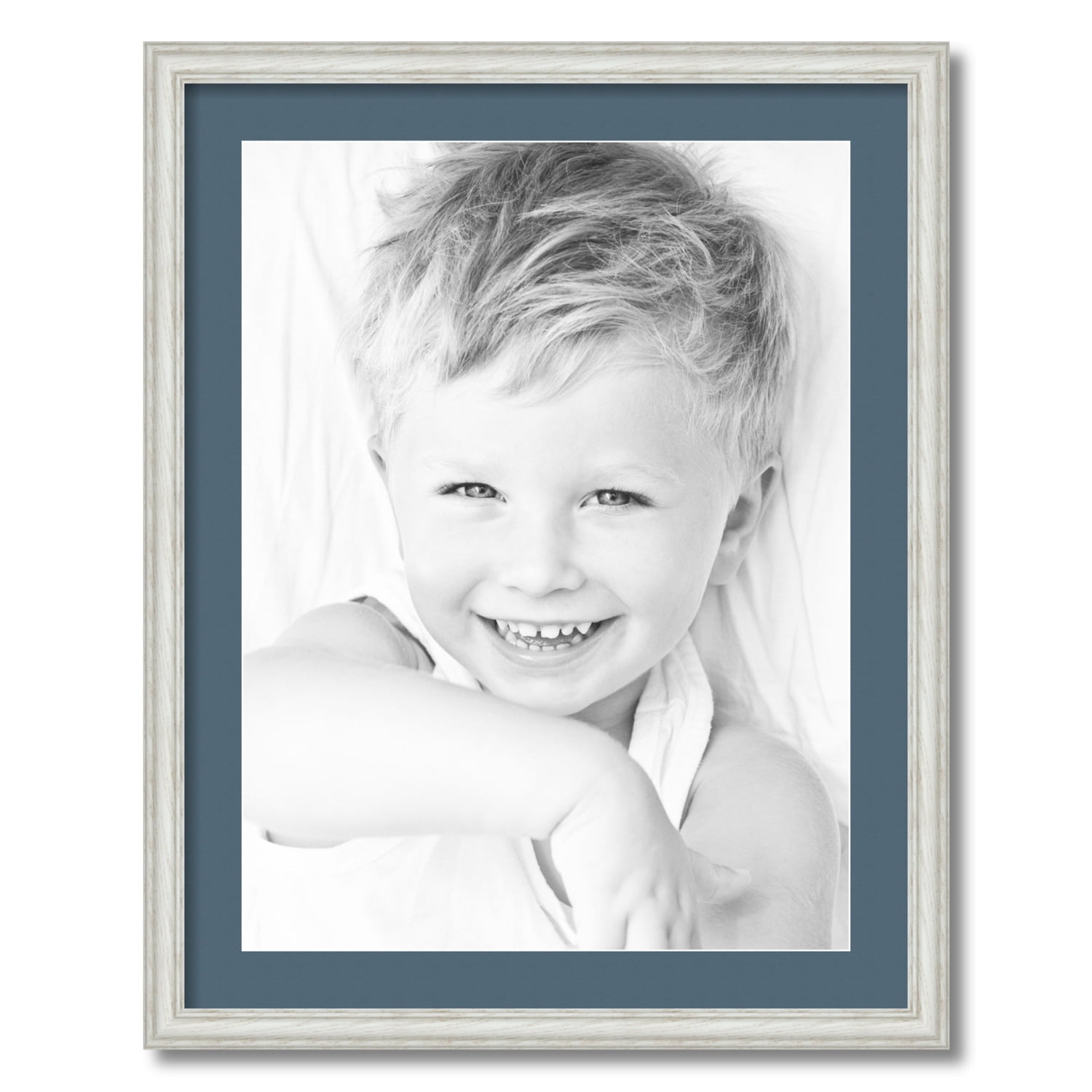 ArtToFrames 22x28 Matted Picture Frame with 18x24 Single Mat Photo Opening Framed in 1.25 Off White Wash on Ash and 2 Dutch Blue Mat (FWM-4098-22x28)