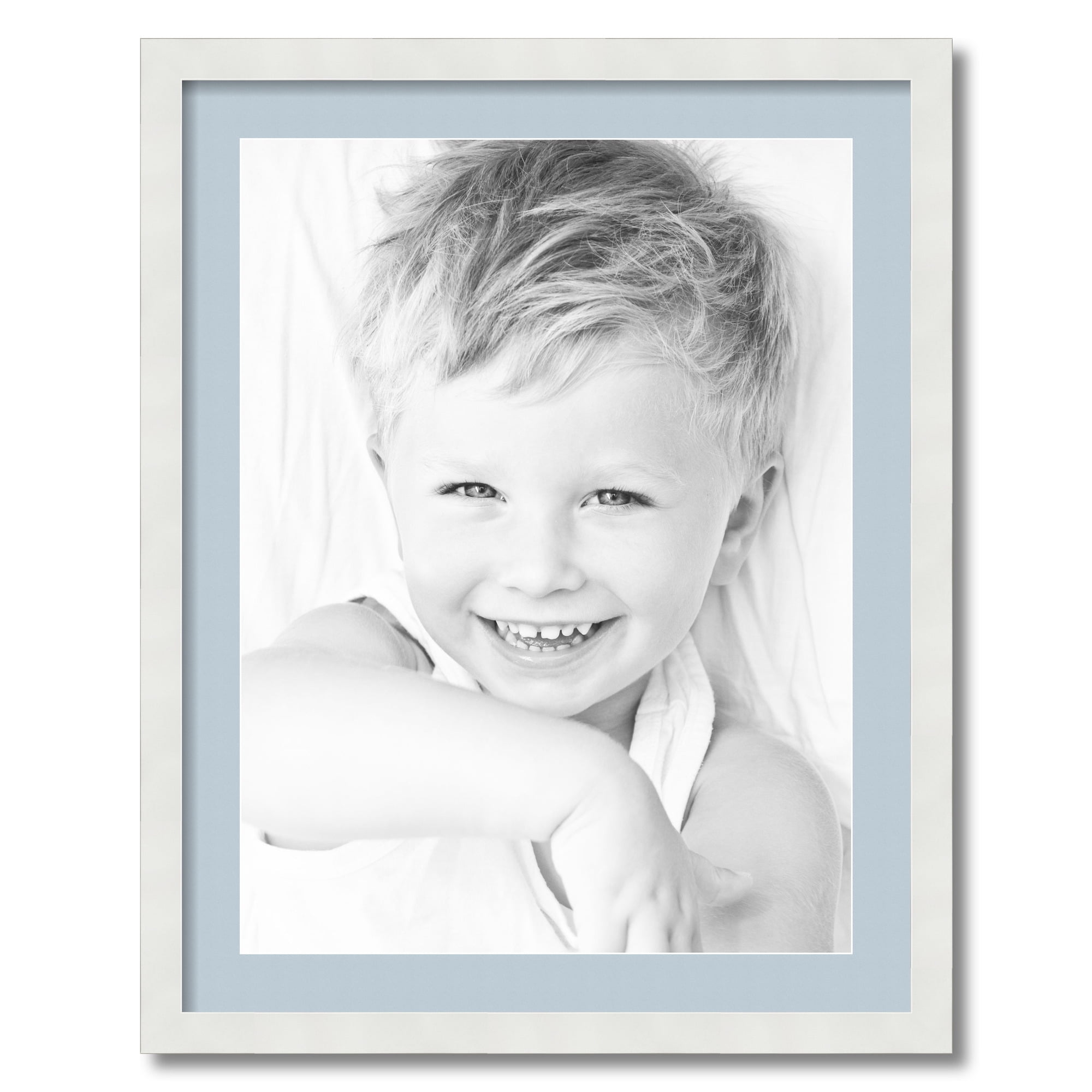 ArtToFrames 22x28" Matted Picture Frame with 18x24" Single Mat Photo Opening Framed in 1.25" Satin White Frame and 2" Baby Blue Mat (FWM-3966-22x28)