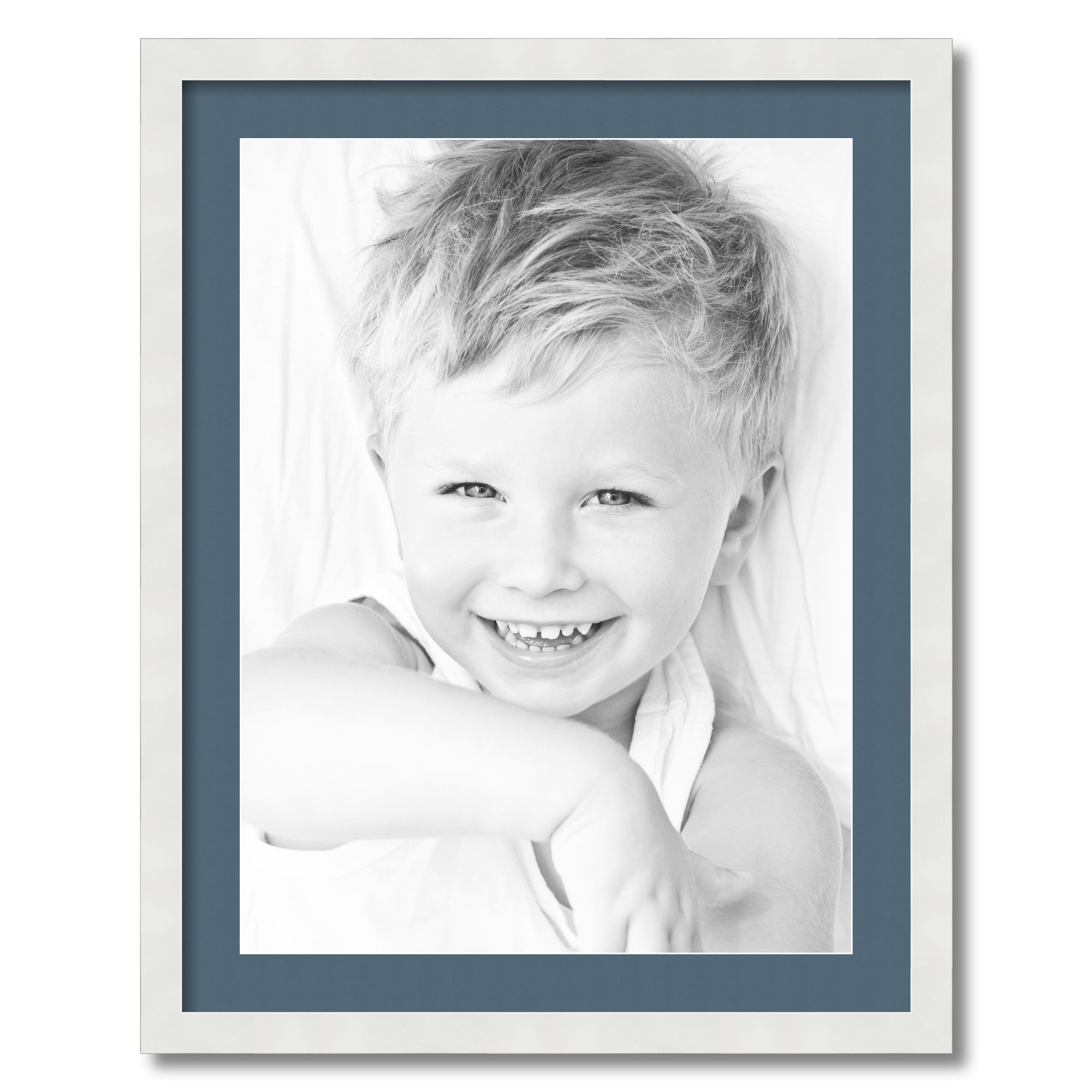 ArtToFrames 22x28" Matted Picture Frame with 18x24" Single Mat Photo Opening Framed in 1.25" Satin White Frame and 2" Dutch Blue Mat (FWM-3966-22x28)