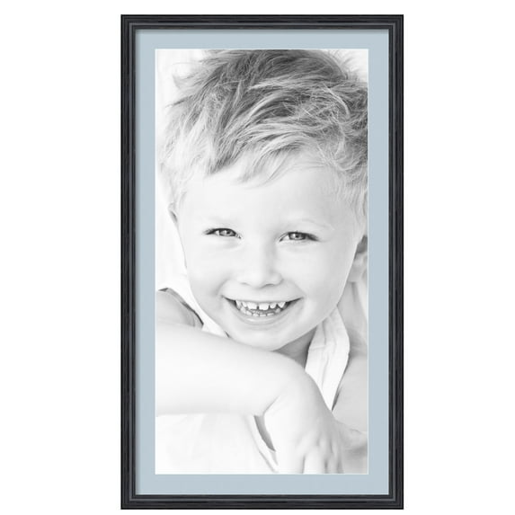 ArtToFrames 22x40" Matted Picture Frame with 18x36" Single Mat Photo Opening Framed in 1.25" Black Stain on Solid Red Oak and 2" Baby Blue Mat (FWM-4083-22x40)