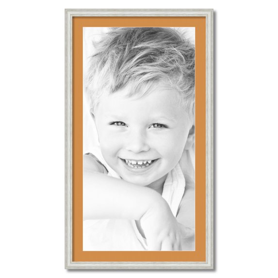 ArtToFrames 22x40" Matted Picture Frame with 18x36" Single Mat Photo Opening Framed in 1.25" Off White Wash on Ash and 2" Amber Mat (FWM-4098-22x40)