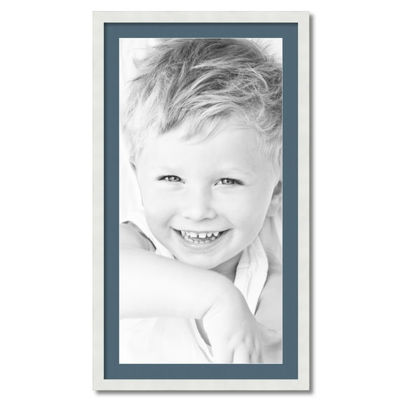 ArtToFrames 22x40" Matted Picture Frame with 18x36" Single Mat Photo Opening Framed in 1.25" Satin White Frame and 2" Dutch Blue Mat (FWM-3966-22x40)