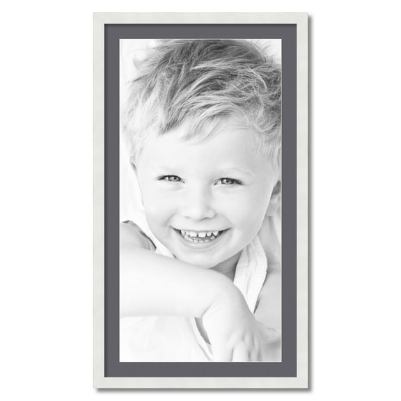ArtToFrames 22x40 Matted Picture Frame with 18x36 Single Mat Photo Opening Framed in 1.25 Satin White Frame and 2 Mountain Grey Mat (FWM-3966-22x40)