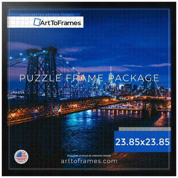 ArtToFrames 23.85x23.85 Inch - 60.6x60.6 CM Black Puzzle Frame for 1000 piece Puzzles.0.75 Inch Custom Wood Puzzle Frames, Satin Black Short - Comes with Economy Acrylic