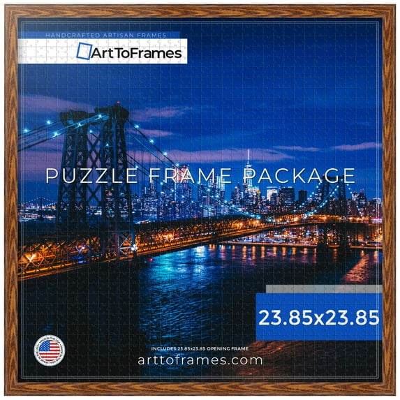 ArtToFrames 23.85x23.85 Inch - 60.6x60.6 CM Brown Puzzle Frame for 1000 piece Puzzles.0.88 Inch Custom Wood Puzzle Frames, Honey Oak - Comes with Economy Acrylic