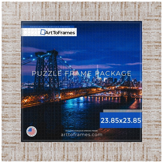 ArtToFrames 23.85x23.85 Inch - 60.6x60.6 CM Multi Puzzle Frame for 1000 piece Puzzles.3.75 Inch Custom Wood Puzzle Frames, white wash - Comes with Economy Acrylic