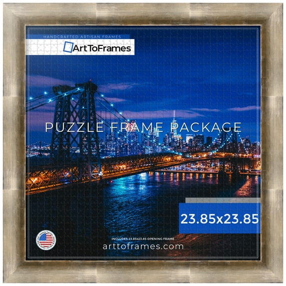 ArtToFrames 23.85x23.85 Inch - 60.6x60.6 CM Silver Puzzle Frame for 1000 piece Puzzles.2.25 Inch Custom Wood Puzzle Frames, Antique Silver - Comes with Economy Acrylic