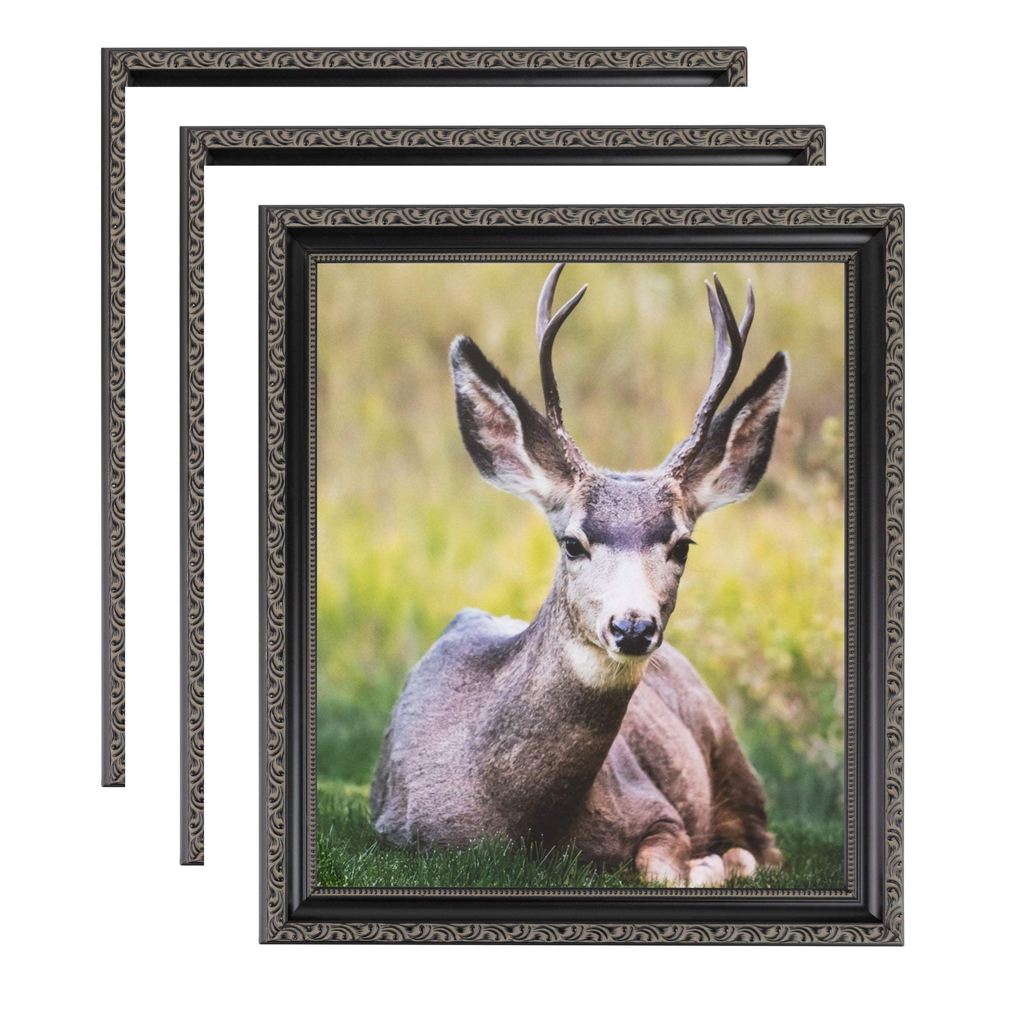 ArtToFrames 24" x 36" Antique Black Picture Frame, 24x36 inch Black Wood Poster Frame (WOM-5106), 3 Pack