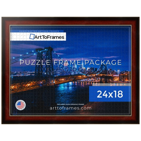 ArtToFrames 24x18 Inch - 61x46 CM Brown Puzzle Frame for 300 piece Puzzles.1.69 Inch Custom Wood Puzzle Frames, Matte Mahogany with Gold Accent Diploma - Comes with Economy Acrylic