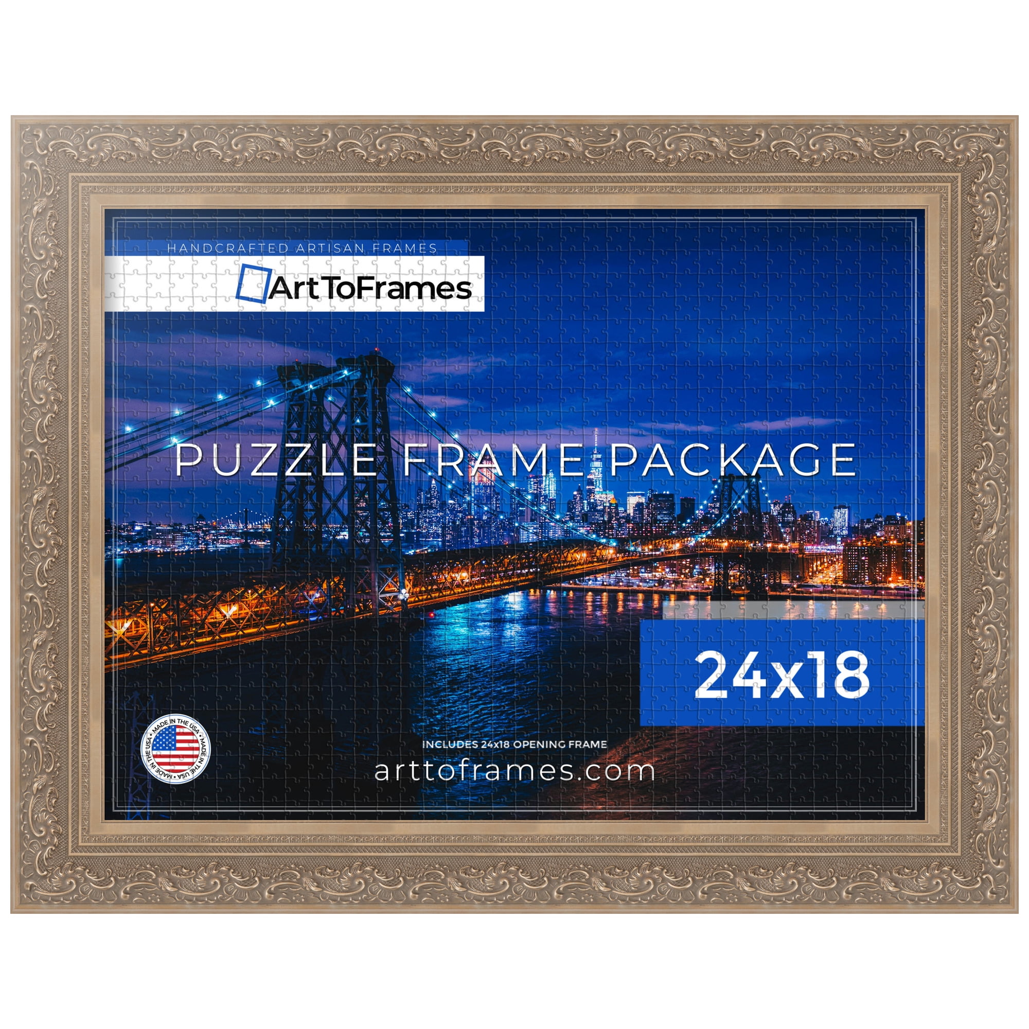 ArtToFrames 24x18 Inch - 61x46 CM Gold Puzzle Frame for 300 piece