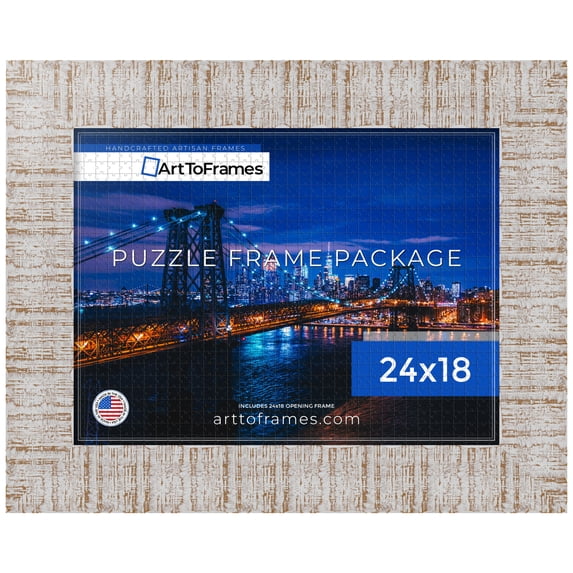 ArtToFrames 24x18 Inch - 61x46 CM Multi Puzzle Frame for 300 piece Puzzles.3.75 Inch Custom Wood Puzzle Frames, white wash - Comes with Economy Acrylic