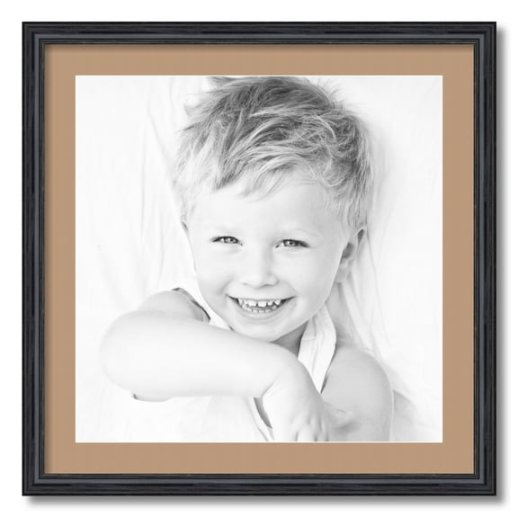 ArtToFrames 24x24 Matted Picture Frame with 20x20 Single Mat Photo Opening Framed in 1.25 Black Stain on Solid Red Oak and 2 Desert Sand Mat (FWM-4083-24x24)