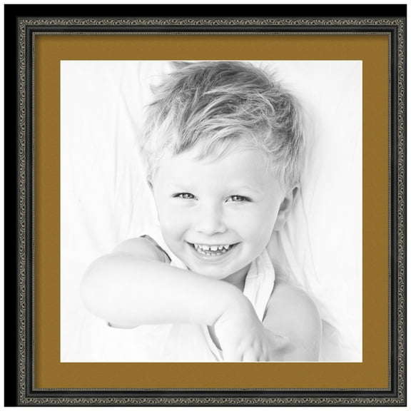 ArtToFrames 24x24" Matted Picture Frame with 20x20" Single Mat Photo Opening Framed in 1.25" Antique Black and 2" El Dorado Mat (FWM-5106-24x24)