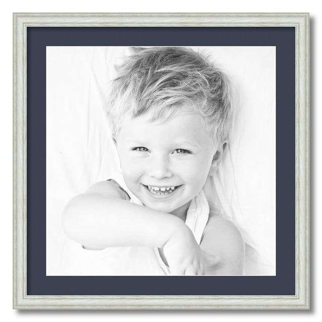 ArtToFrames 24x24" Matted Picture Frame with 20x20" Single Mat Photo Opening Framed in 1.25" Off White Wash on Ash and 2" Blue Jay Mat (FWM-4098-24x24)