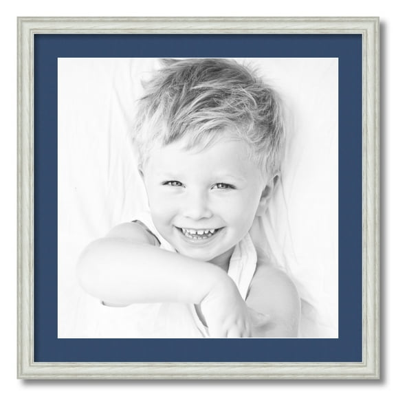 ArtToFrames 24x24 Matted Picture Frame with 20x20 Single Mat Photo Opening Framed in 1.25 Off White Wash on Ash and 2 Delft Blue Mat (FWM-4098-24x24)