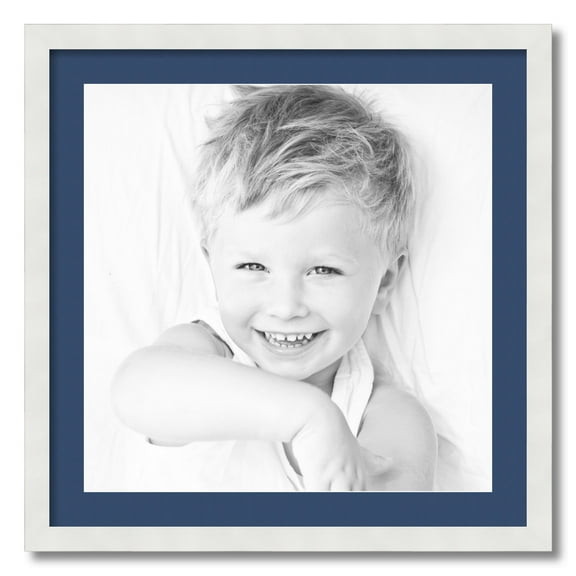 ArtToFrames 24x24 Matted Picture Frame with 20x20 Single Mat Photo Opening Framed in 1.25 Satin White Frame and 2 Delft Blue Mat (FWM-3966-24x24)