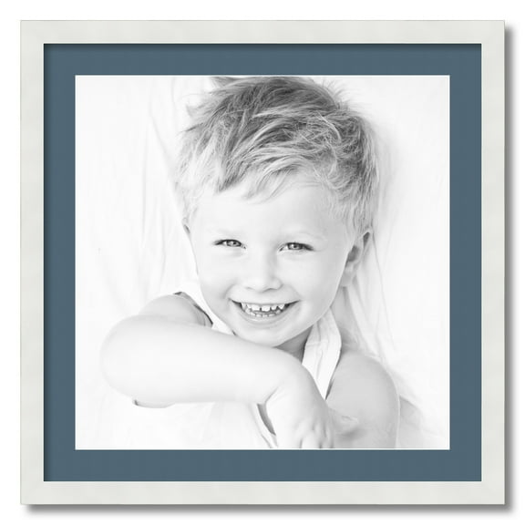 ArtToFrames 24x24" Matted Picture Frame with 20x20" Single Mat Photo Opening Framed in 1.25" Satin White Frame and 2" Dutch Blue Mat (FWM-3966-24x24)