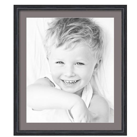 ArtToFrames 24x28" Matted Picture Frame with 20x24" Single Mat Photo Opening Framed in 1.25" Black Stain on Solid Red Oak and 2" Pewter Mat (FWM-4083-24x28)