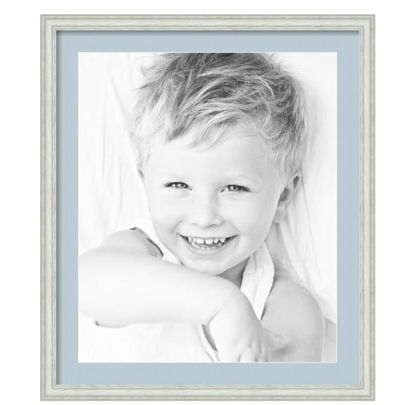 ArtToFrames 24x28" Matted Picture Frame with 20x24" Single Mat Photo Opening Framed in 1.25" Off White Wash on Ash and 2" Baby Blue Mat (FWM-4098-24x28)