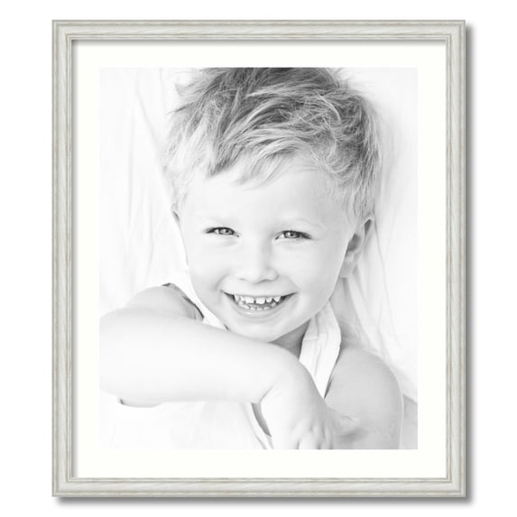 ArtToFrames 24x28 Matted Picture Frame with 20x24 Single Mat Photo Opening Framed in 1.25 Off White Wash on Ash and 2 Light Cream Mat (FWM-4098-24x28)
