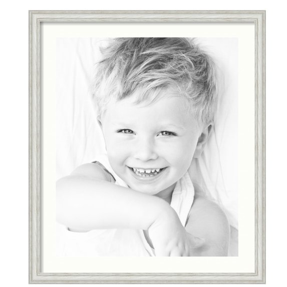 ArtToFrames 24x28" Matted Picture Frame with 20x24" Single Mat Photo Opening Framed in 1.25" Off White Wash on Ash and 2" Porcelain Mat (FWM-4098-24x28)