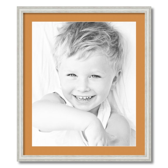 ArtToFrames 24x28 Matted Picture Frame with 20x24 Single Mat Photo Opening Framed in 1.25 Off White Wash on Ash and 2 Amber Mat (FWM-4098-24x28)