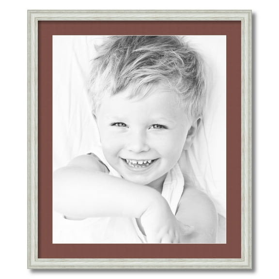 ArtToFrames 24x28" Matted Picture Frame with 20x24" Single Mat Photo Opening Framed in 1.25" Off White Wash on Ash and 2" Brique Mat (FWM-4098-24x28)