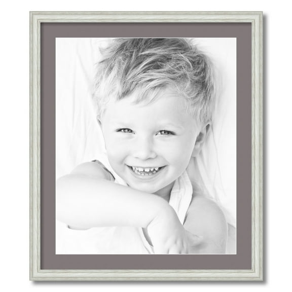 ArtToFrames 24x28" Matted Picture Frame with 20x24" Single Mat Photo Opening Framed in 1.25" Off White Wash on Ash and 2" Pewter Mat (FWM-4098-24x28)