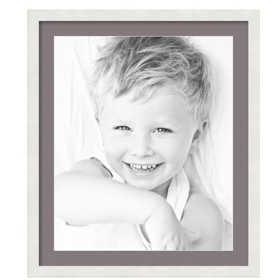 ArtToFrames 24x28" Matted Picture Frame with 20x24" Single Mat Photo Opening Framed in 1.25" Satin White Frame and 2" Pewter Mat (FWM-3966-24x28)