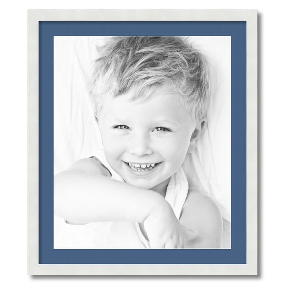 ArtToFrames 24x28" Matted Picture Frame with 20x24" Single Mat Photo Opening Framed in 1.25" Satin White Frame and 2" Royal Mat (FWM-3966-24x28)