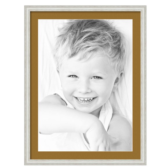 ArtToFrames 24x32" Matted Picture Frame with 20x28" Single Mat Photo Opening Framed in 1.25" Off White Wash on Ash and 2" El Dorado Mat (FWM-4098-24x32)