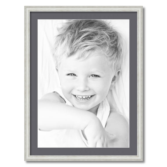 ArtToFrames 24x32 Matted Picture Frame with 20x28 Single Mat Photo Opening Framed in 1.25 Off White Wash on Ash and 2 Mountain Grey Mat (FWM-4098-24x32)