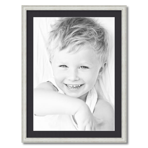 ArtToFrames 24x32 Matted Picture Frame with 20x28 Single Mat Photo Opening Framed in 1.25 Off White Wash on Ash and 2 Black Mat (FWM-4098-24x32)