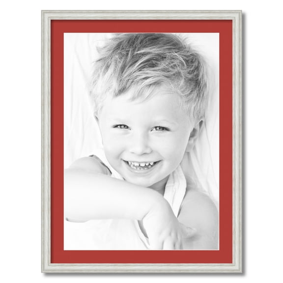 ArtToFrames 24x32 Matted Picture Frame with 20x28 Single Mat Photo Opening Framed in 1.25 Off White Wash on Ash and 2 Deep Red Mat (FWM-4098-24x32)