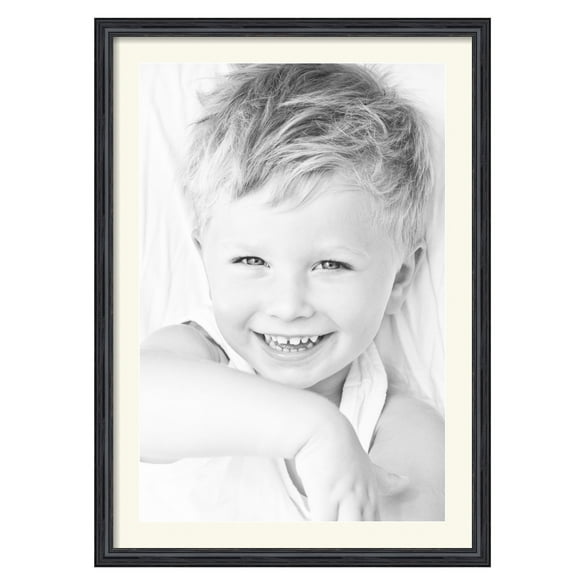 ArtToFrames 24x34" Matted Picture Frame with 20x30" Single Mat Photo Opening Framed in 1.25" Black Stain on Solid Red Oak and 2" Off White Mat (FWM-4083-24x34)