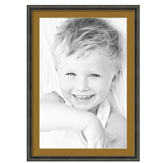 ArtToFrames 24x34" Matted Picture Frame with 20x30" Single Mat Photo Opening Framed in 1.25" Antique Black and 2" El Dorado Mat (FWM-5106-24x34)
