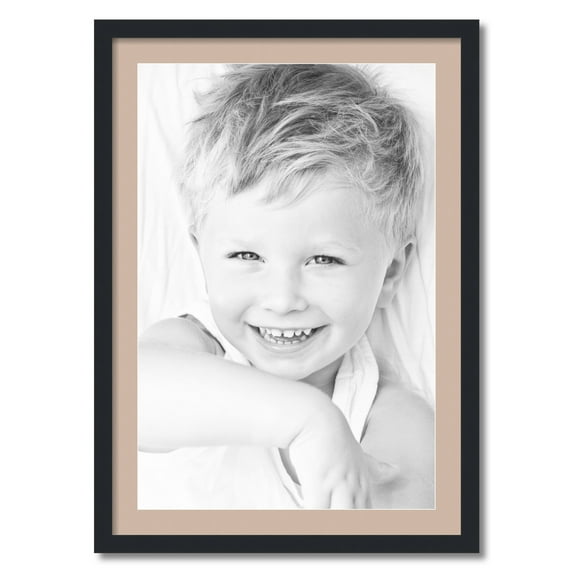 ArtToFrames 24x34 Matted Picture Frame with 20x30 Single Mat Photo Opening Framed in 1.25 Satin Black and 2 Grey Beige Mat (FWM-3926-24x34)
