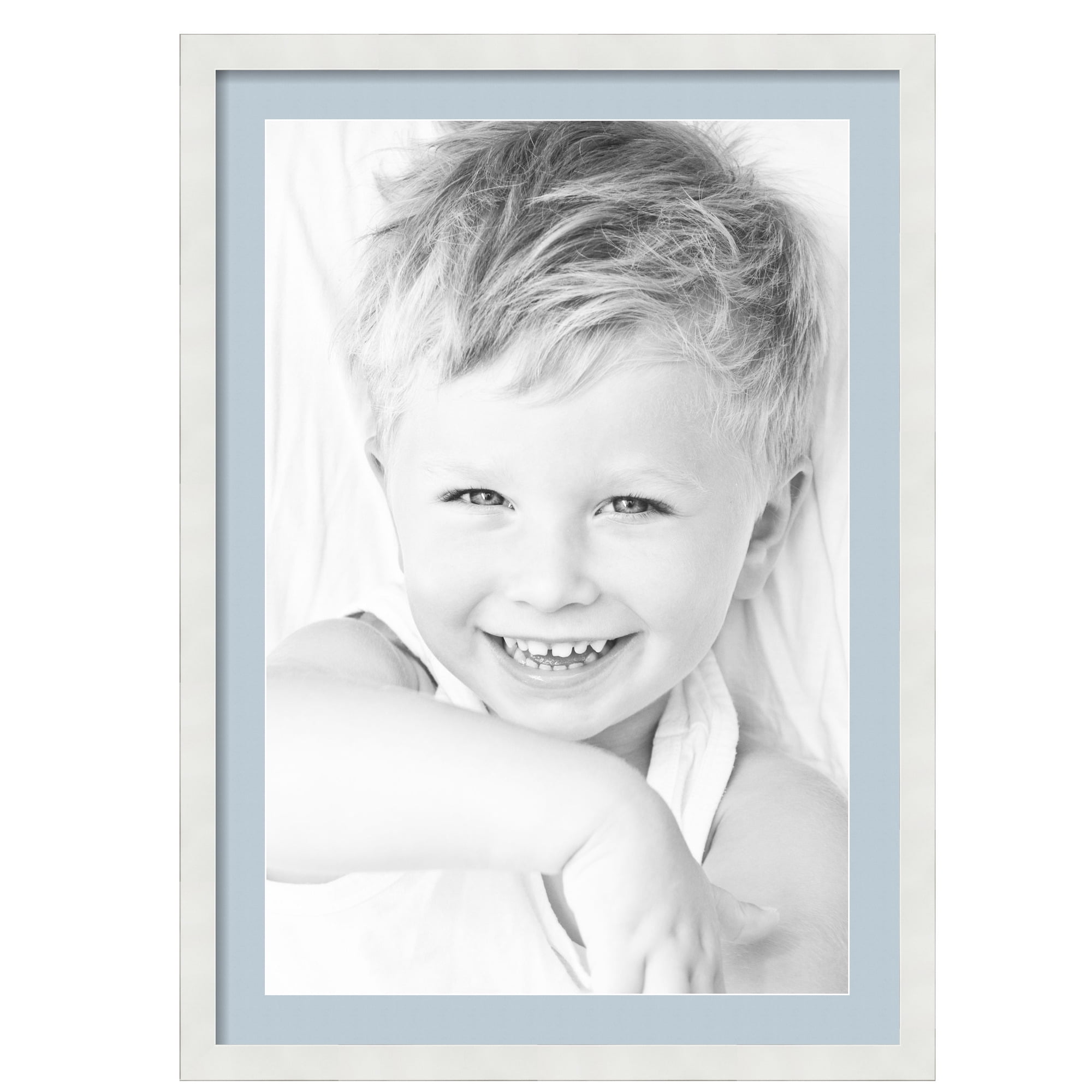 White and Baby Blue Matted Picture Frame with Satin Finish
