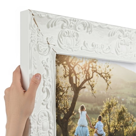 ArtToFrames 25" x 25" Avalon Pearl White Baroque Picture Frame, 25x25 inch White Wood Poster Frame (WOM-5266), Pack